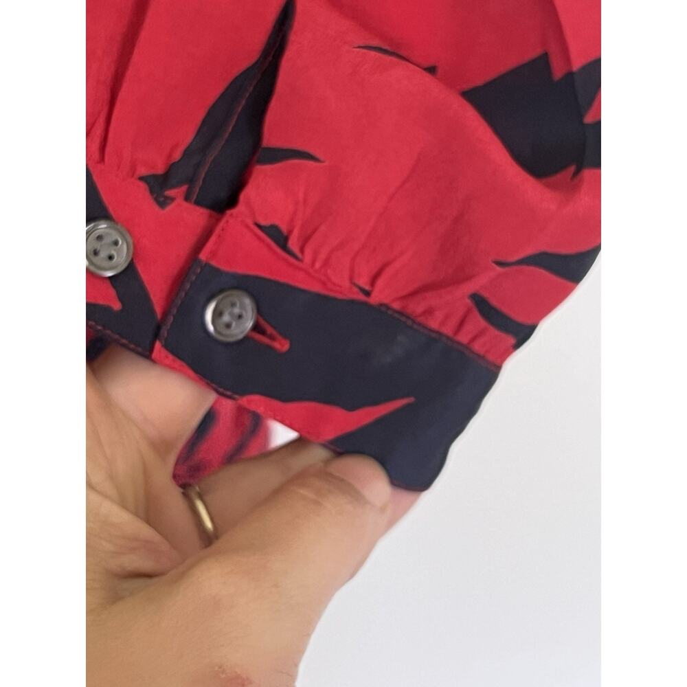 VTG Christian Dior Sportswear Size 10 Printed Silk Cropped Blouse Tropical Red - Picture 6 of 9